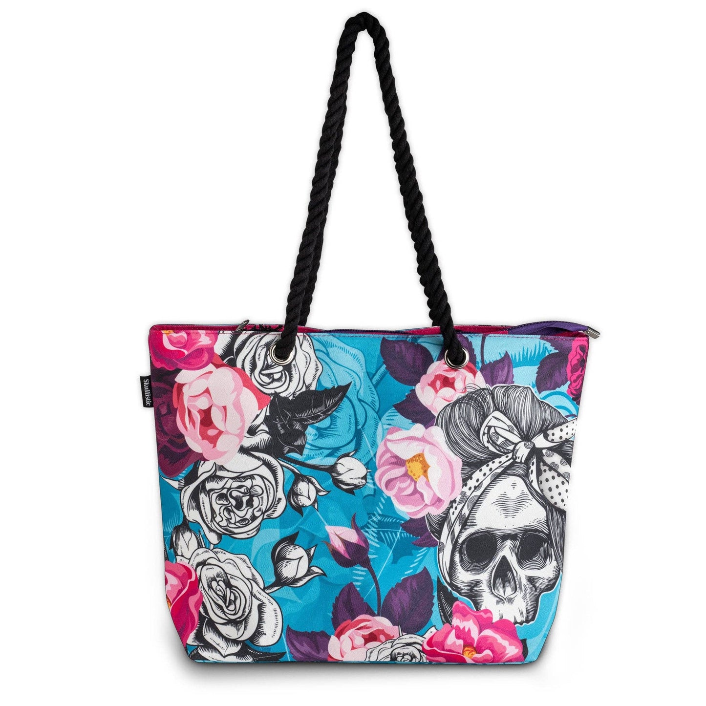 Bad Bi'#$ Flower Skull Shoulder Beach Bag