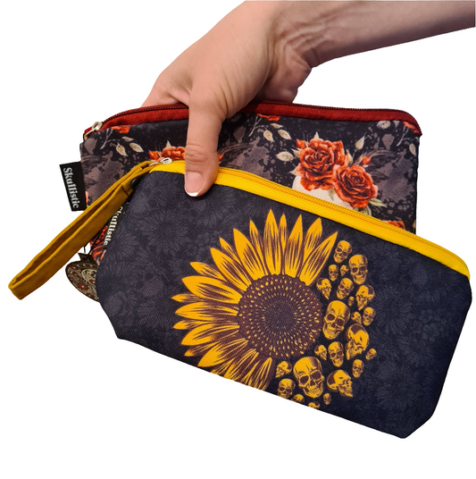 Sunflower Skulls Makeup Bag