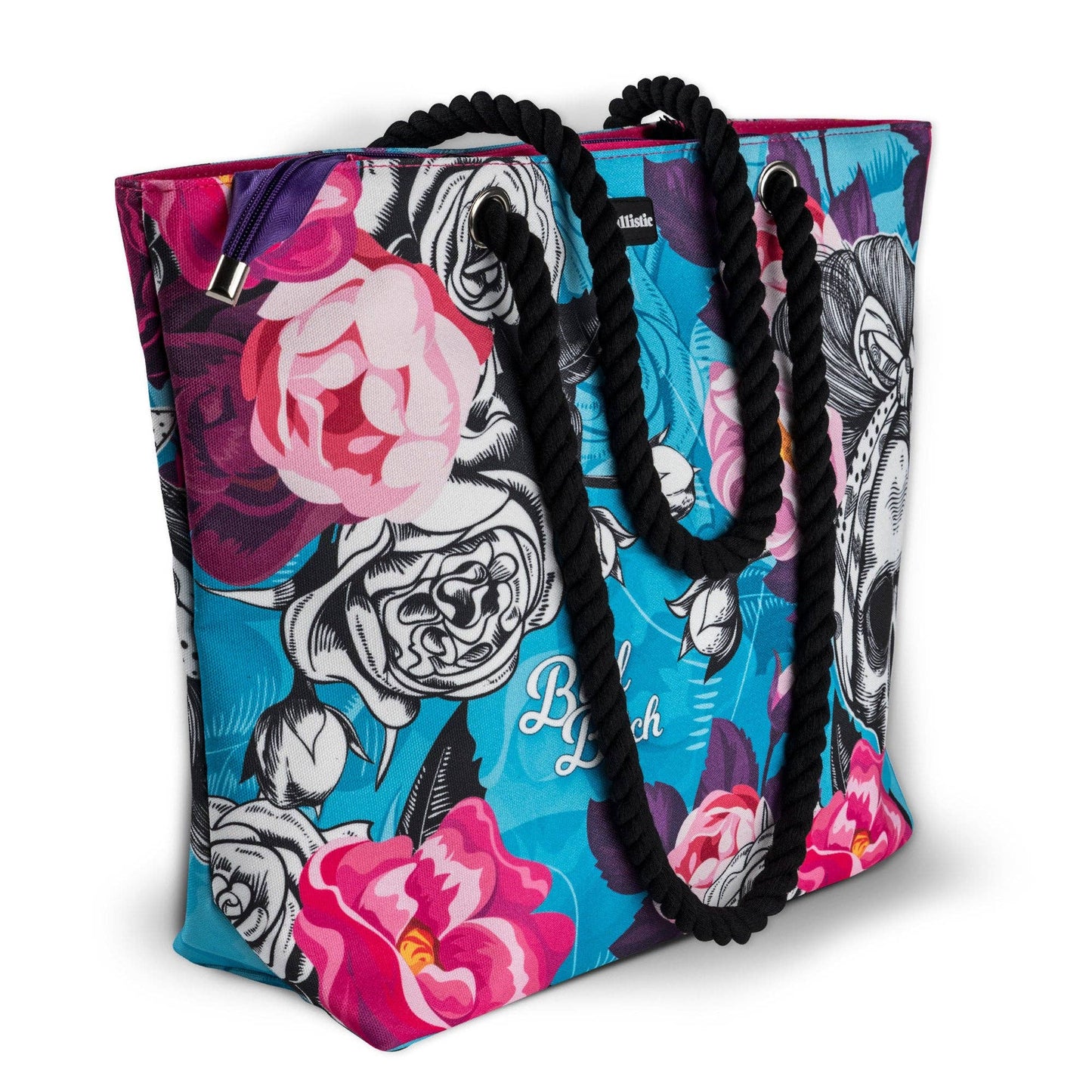 Bad Bi'#$ Flower Skull Shoulder Beach Bag